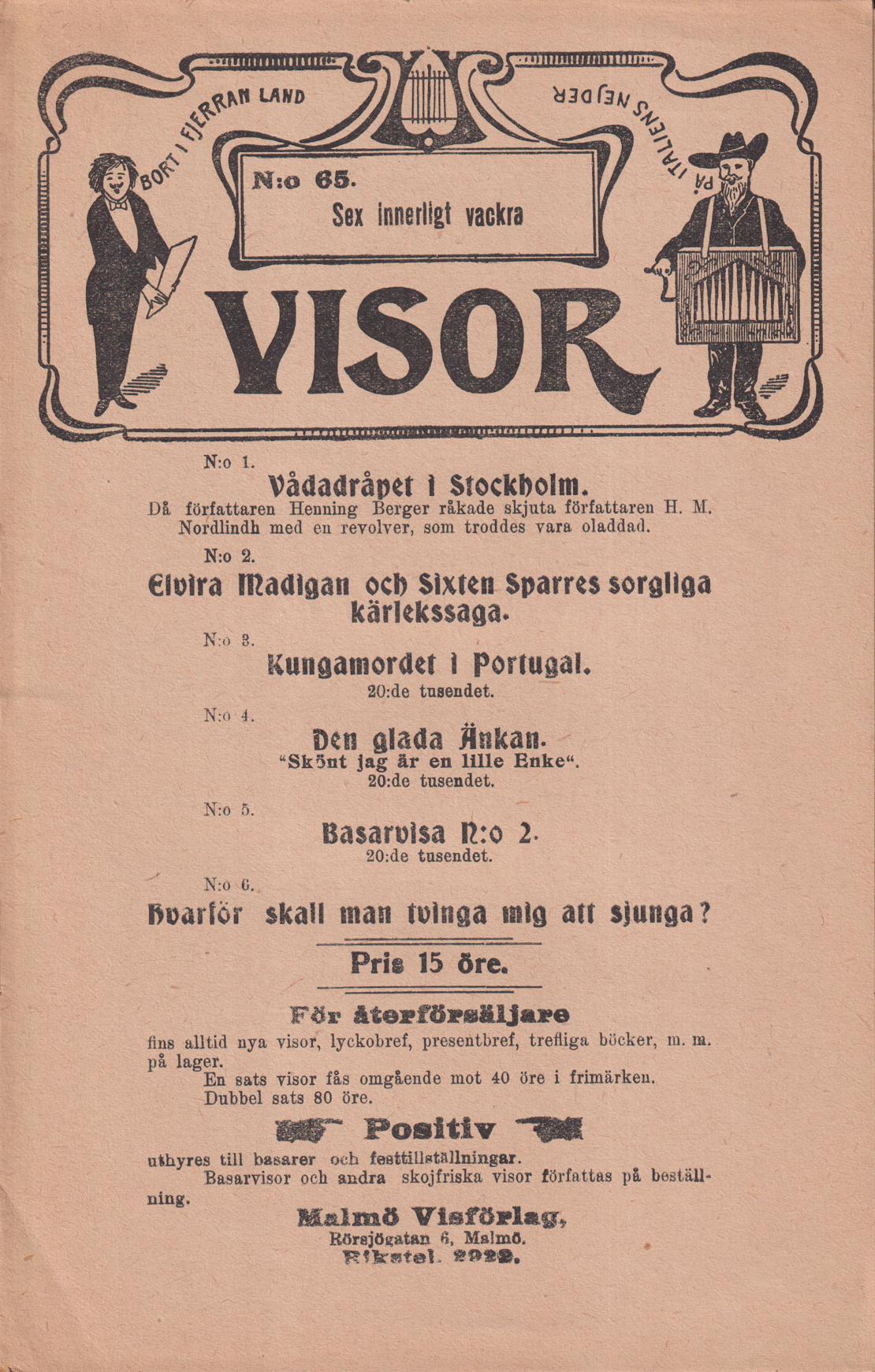 Sex innerligt vackra visor. [Utg. av] Malmö Visförlag.