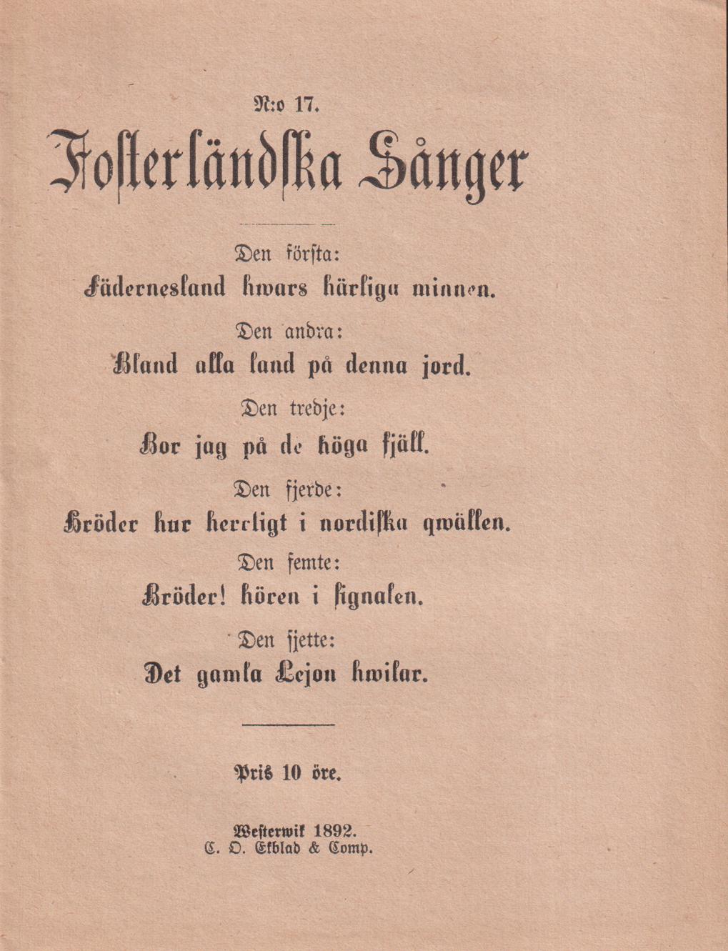 N:o 17. Fosterländska Sånger.