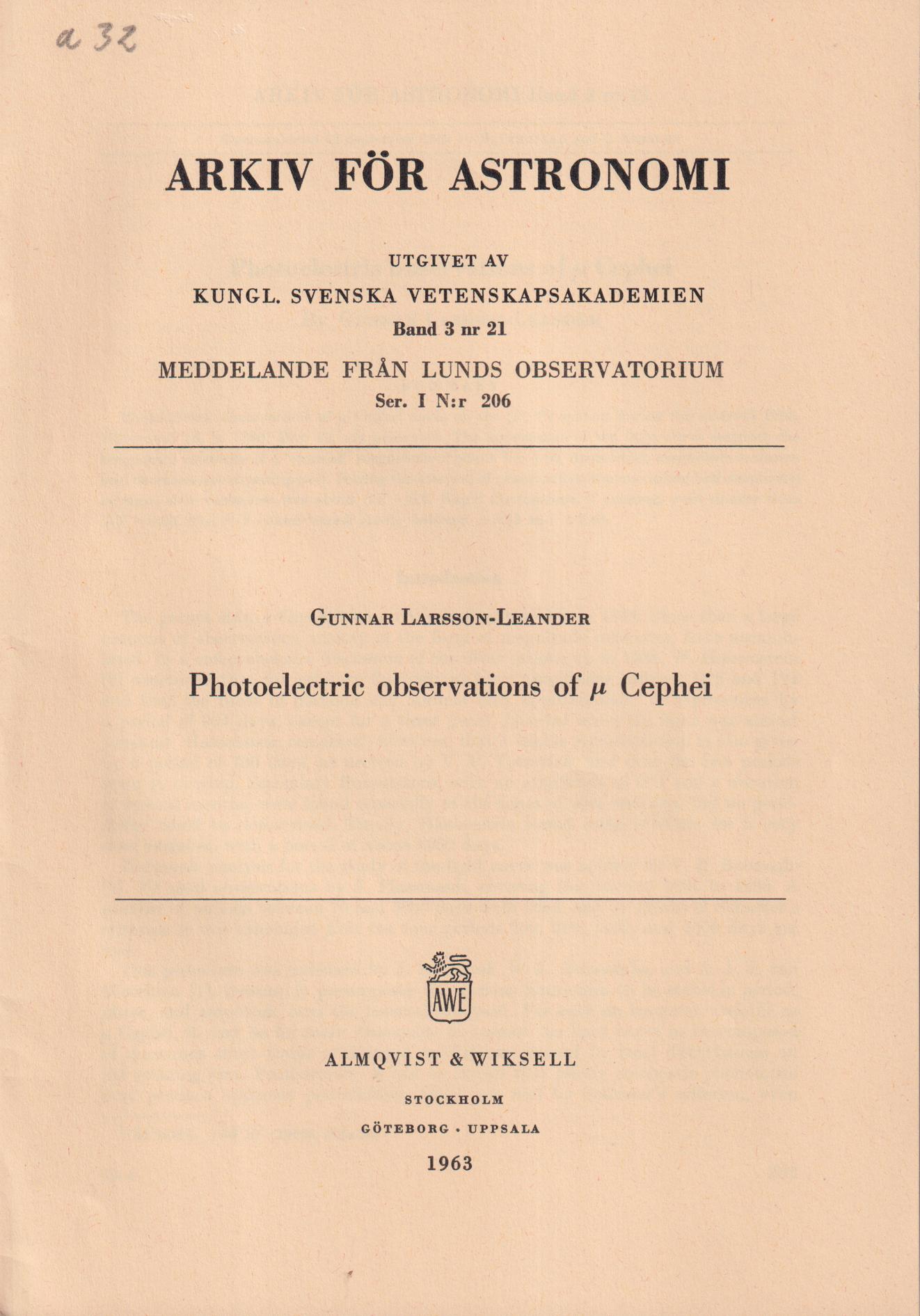 Photoelectric observations of µ Cephei [= rubrik].