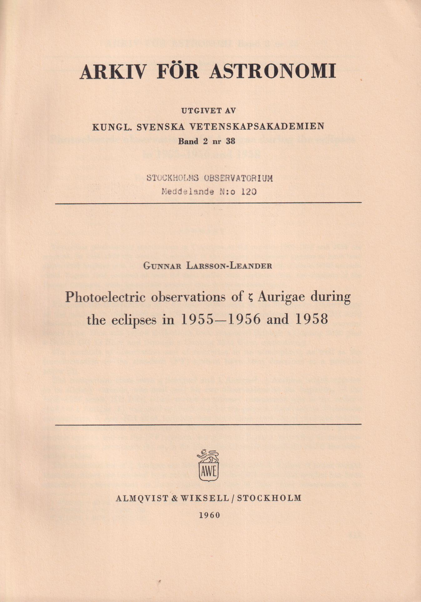 Photoelectric observations of [zeta] Aurigae during the eclipse in 1955-1956 and 1958 [= rubrik].