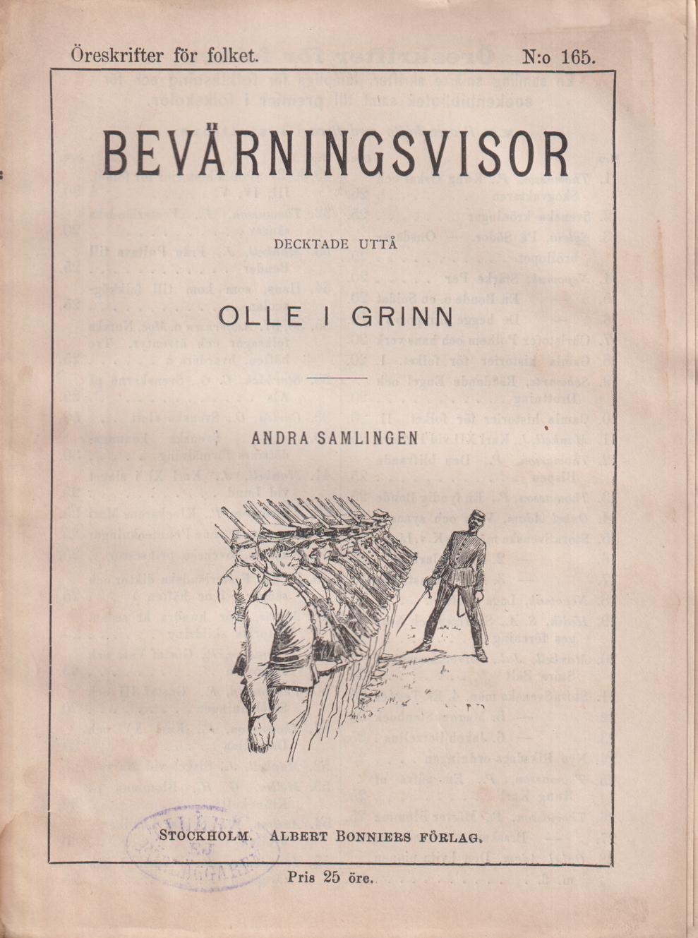 Decktan uttå Olle i Grinn. Um nar han extra beväring å m.m. Andra samlingen. [Utg. av] Albert Bonniers Förlag.