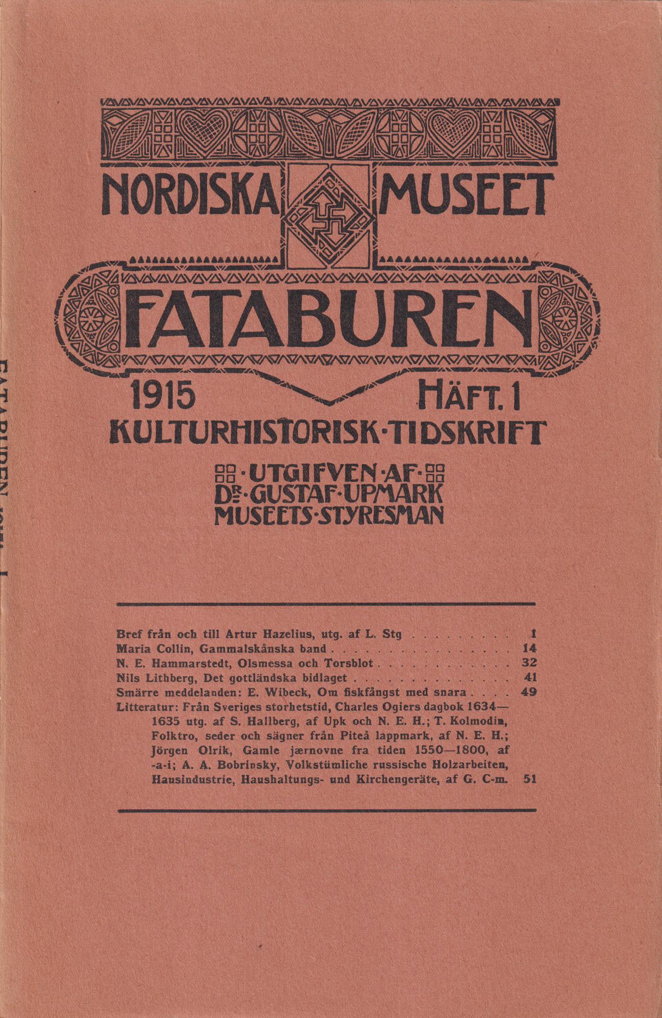Fataburen. Kulturhistorisk tidskrift. 1915, häfte 1.