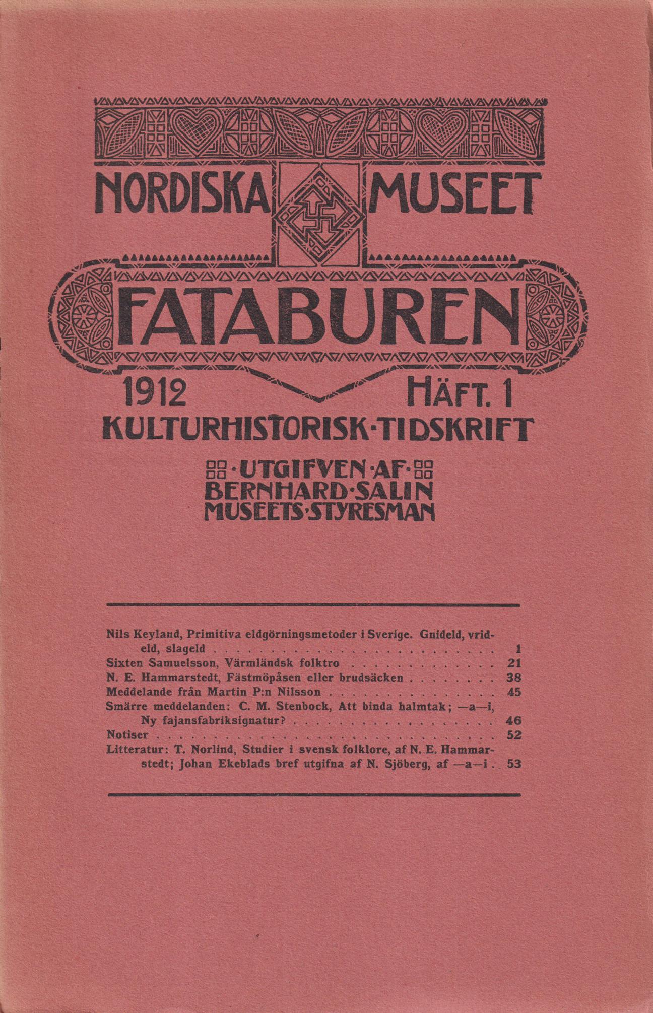 Fataburen. Kulturhistorisk tidskrift. 1912, häfte 1.