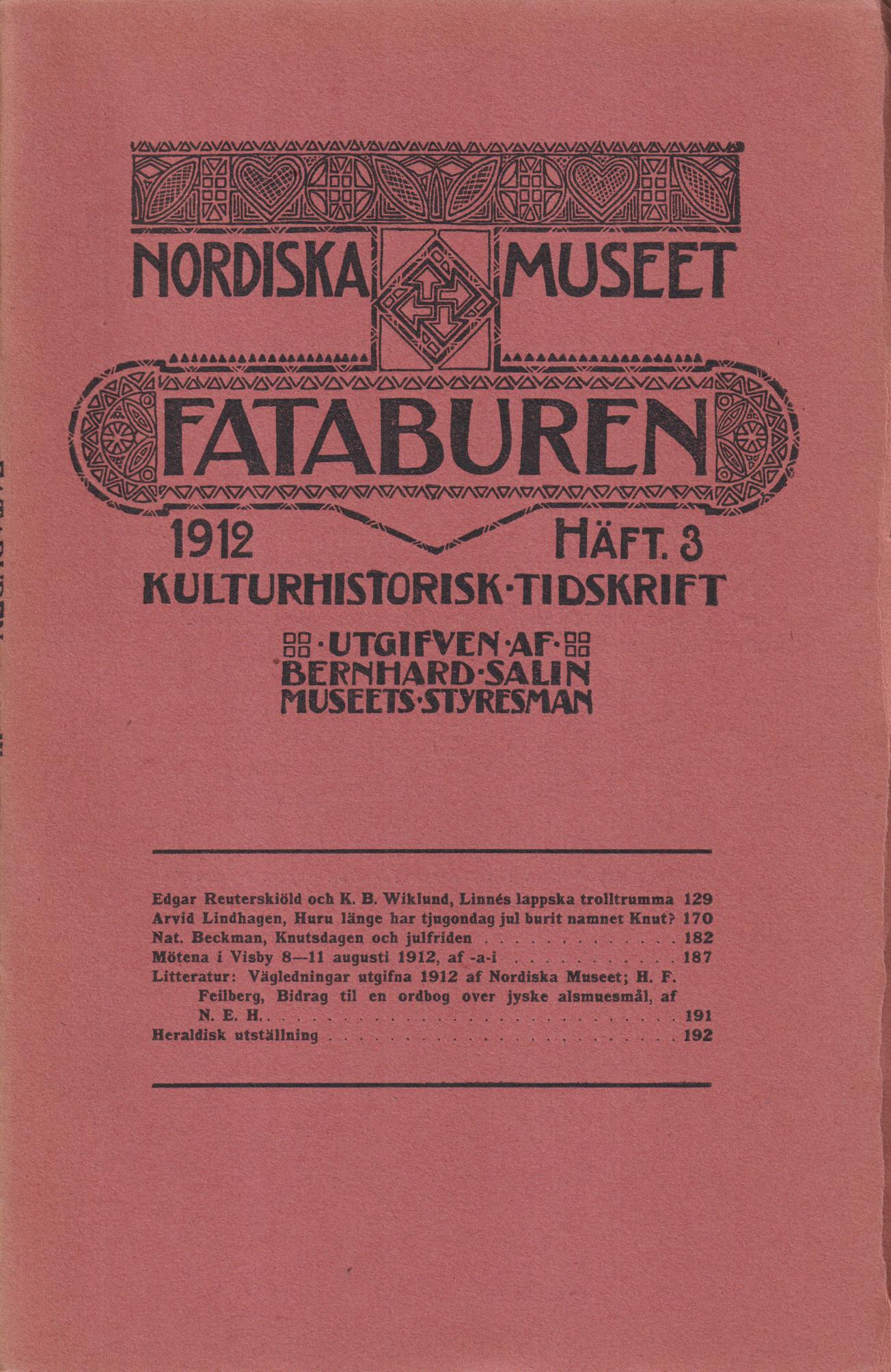 Fataburen. Kulturhistorisk tidskrift. 1912, häfte 3.