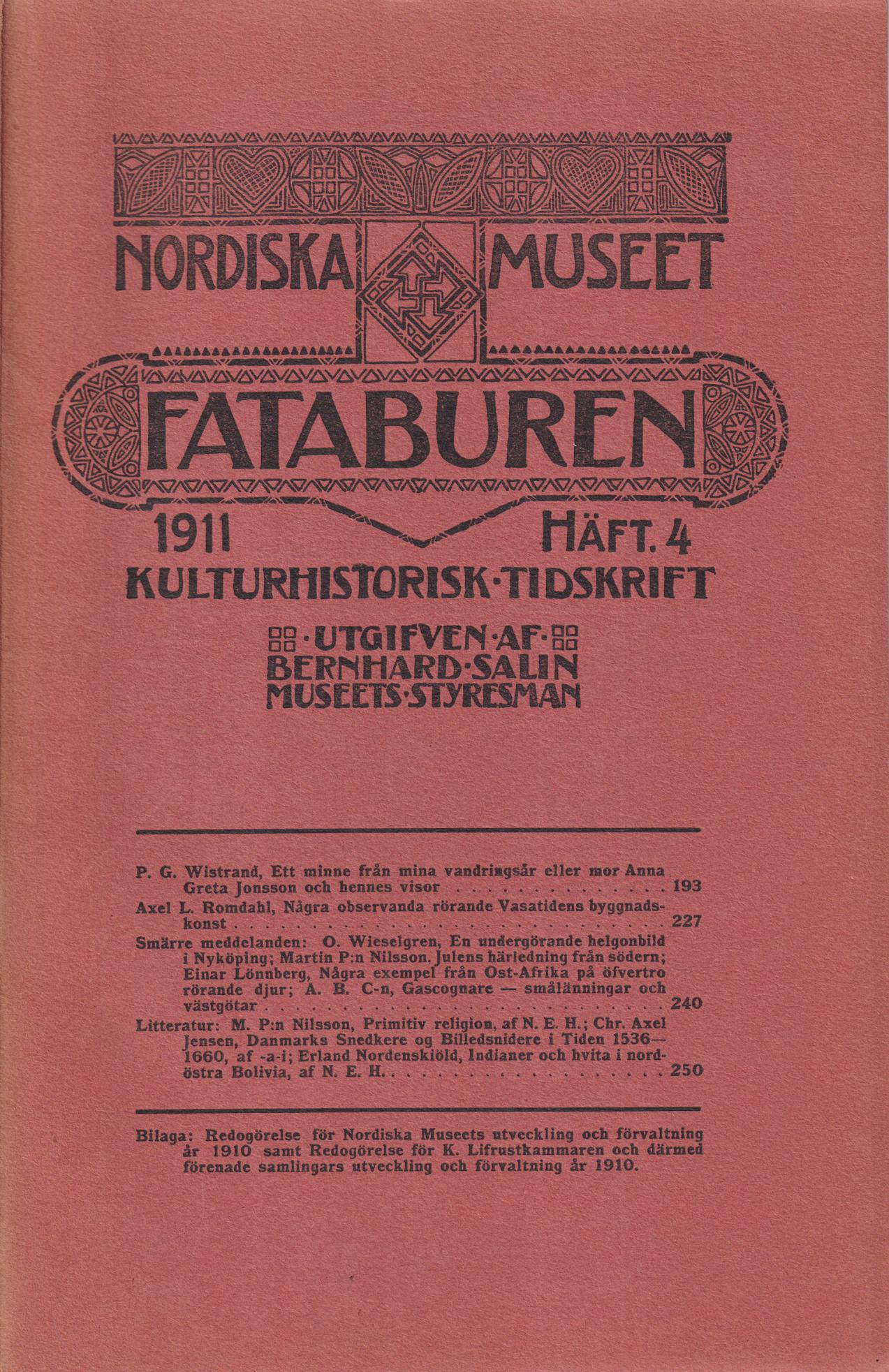 Fataburen. Kulturhistorisk tidskrift. 1911, häfte 4.