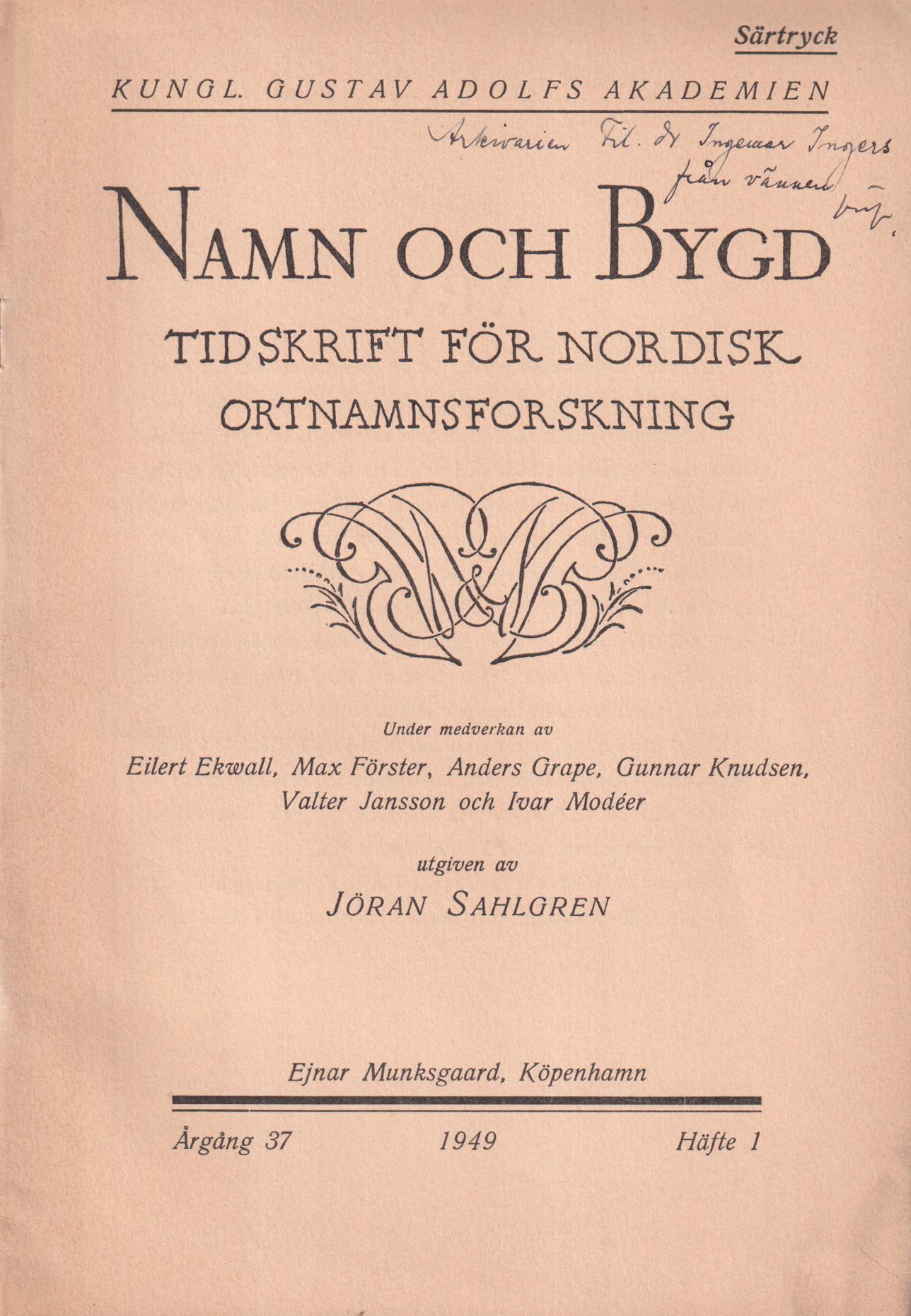 Två östskånska sockennamn [= rubrik].
