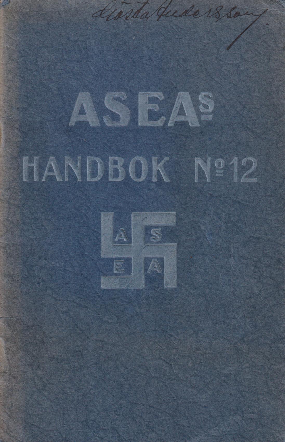 ASEA 1919. Avdelningsbeteckningar och kontering jämte arbetslittera och stående S-order.