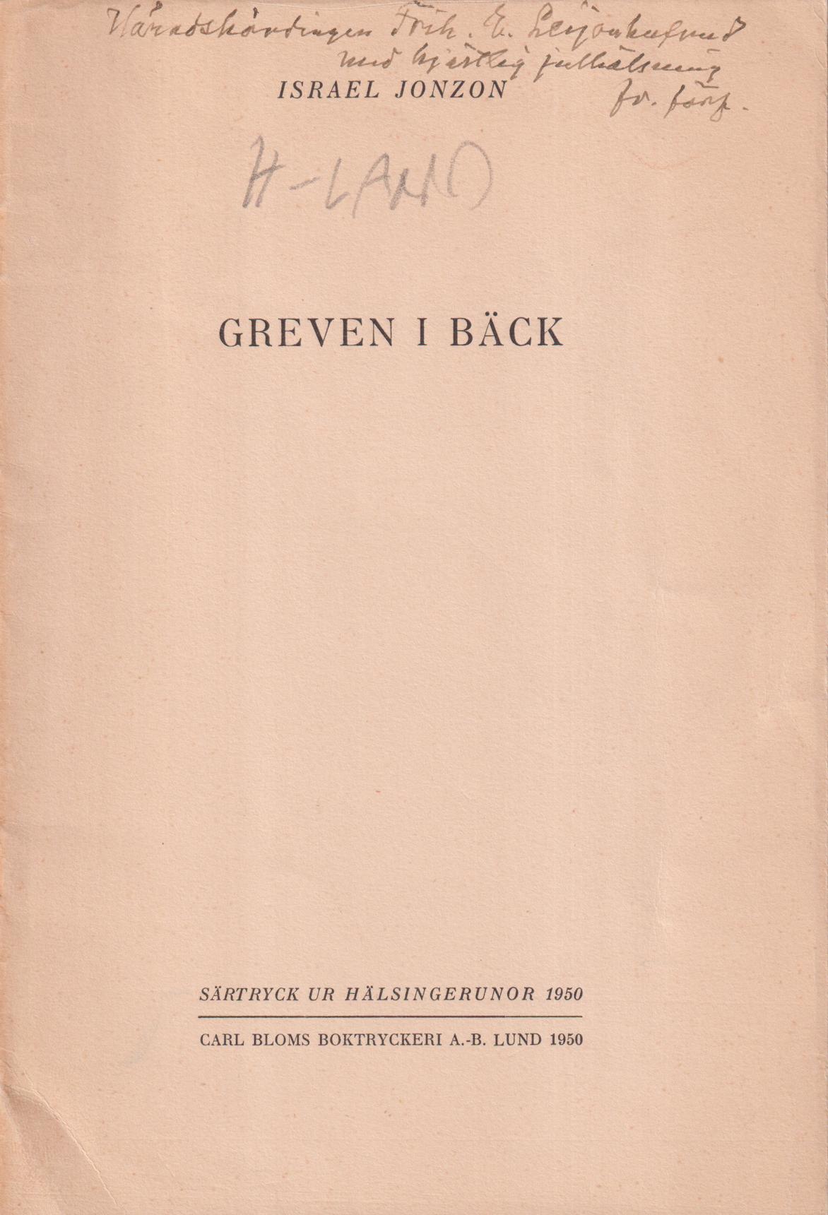Greven i Bäck [= rubrik].