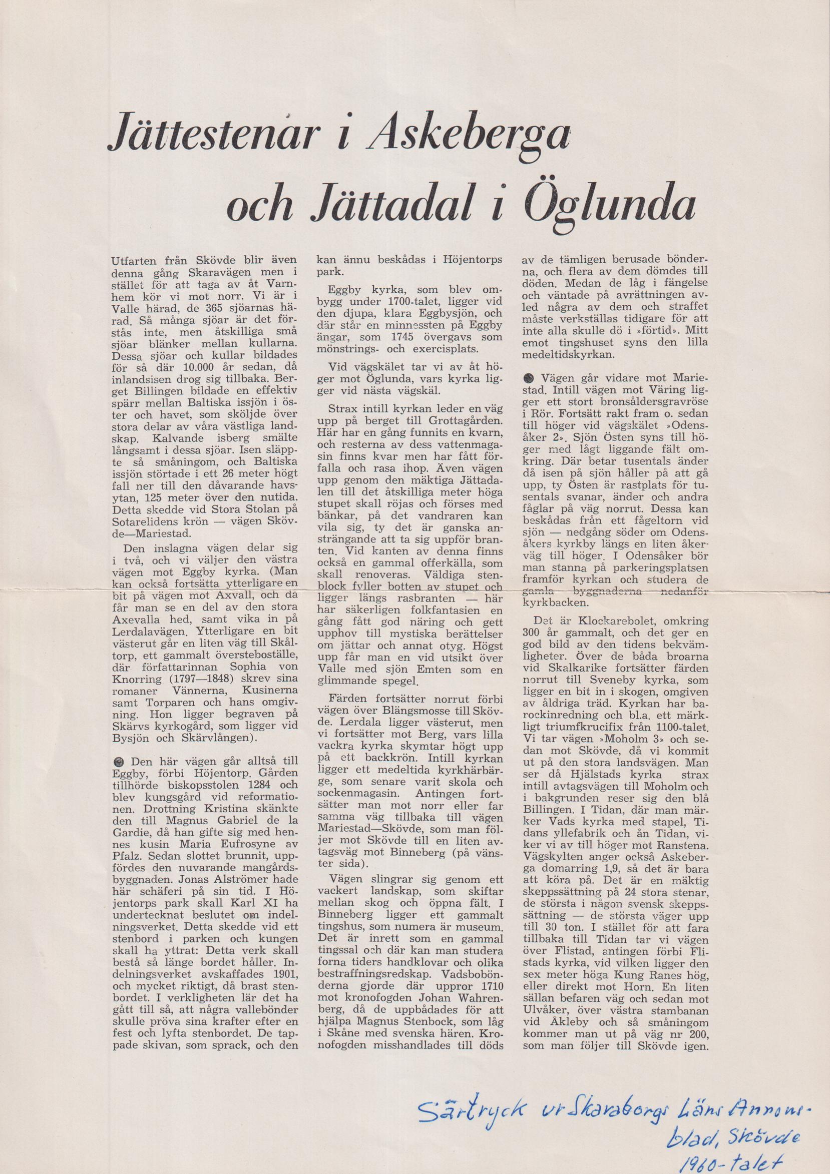 Jättestenar i Askeberga och Jättadal i Öglunda [= rubrik].
