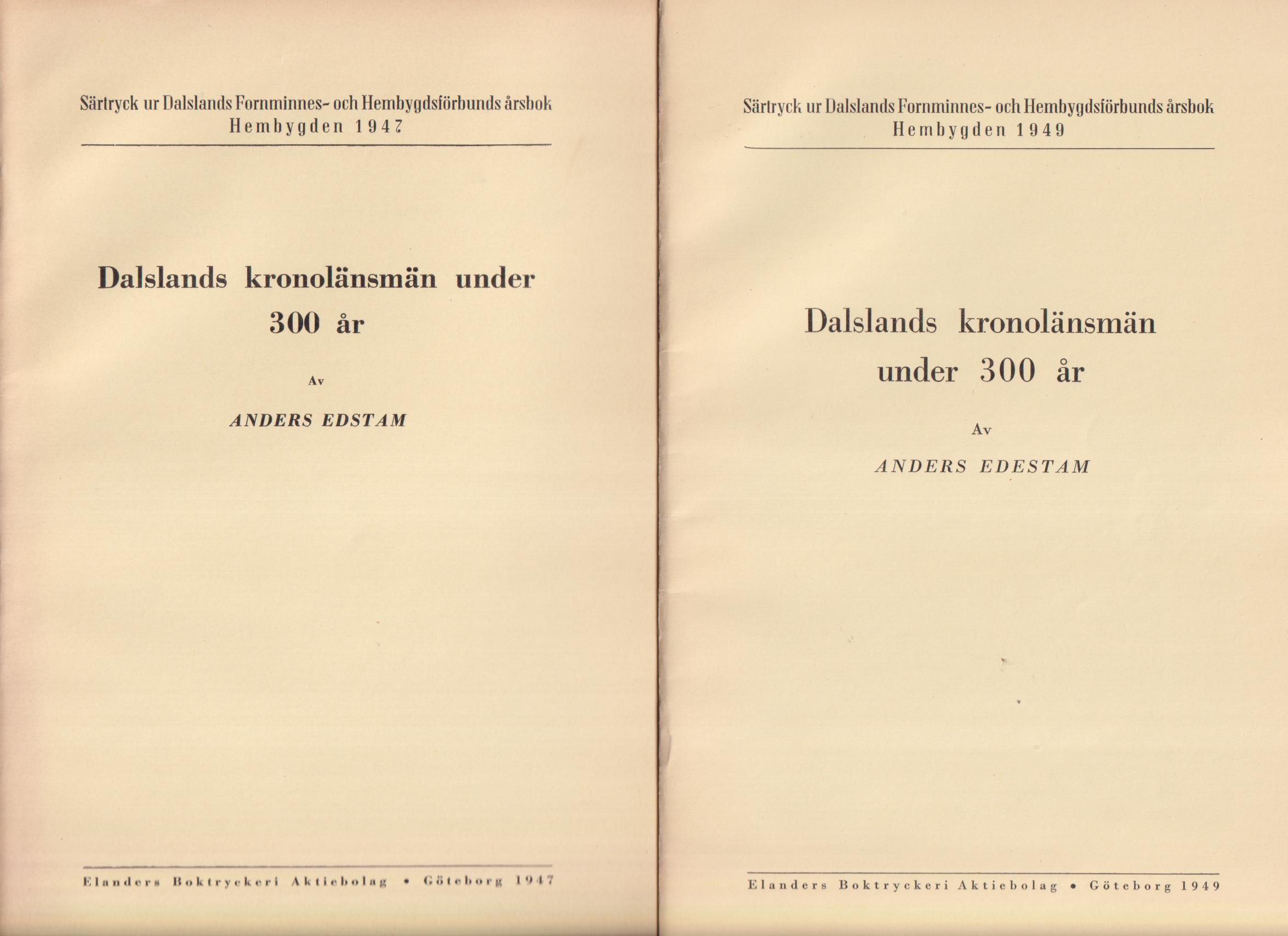 Dalslands kronolänsmän under 300 år [= rubrik].