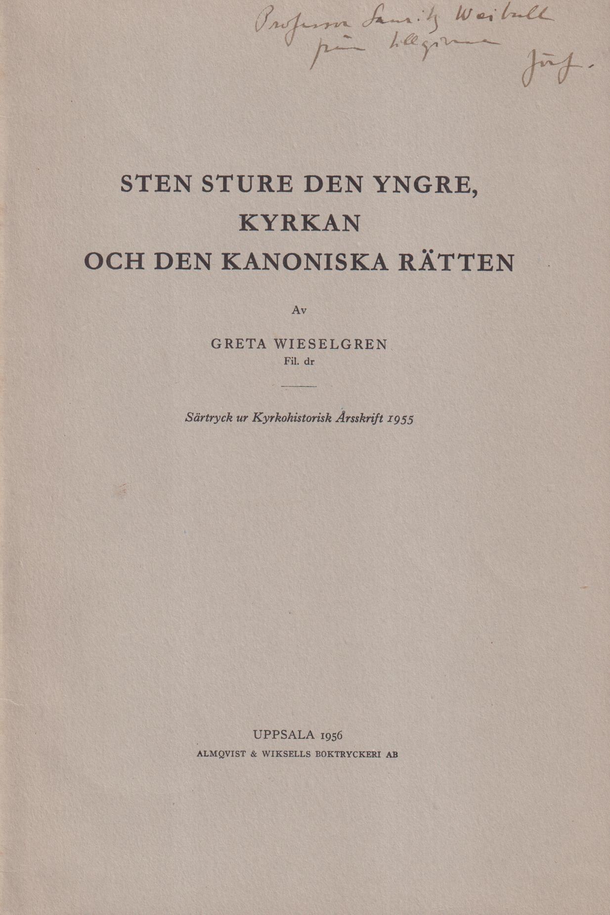 Sten Sture den yngre, kyrkan och den kanoniska rätten [= rubrik].