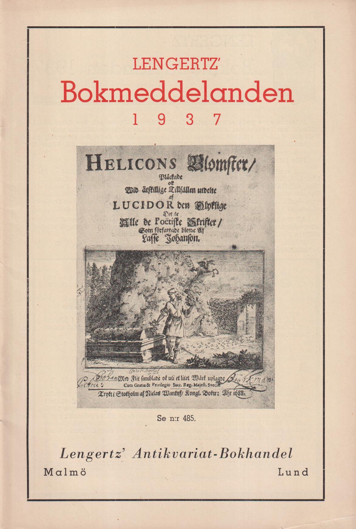 Lengertz' bokmeddelanden 1937. [Utg. av] Lengertz' Antikvariat-Bokhandel.