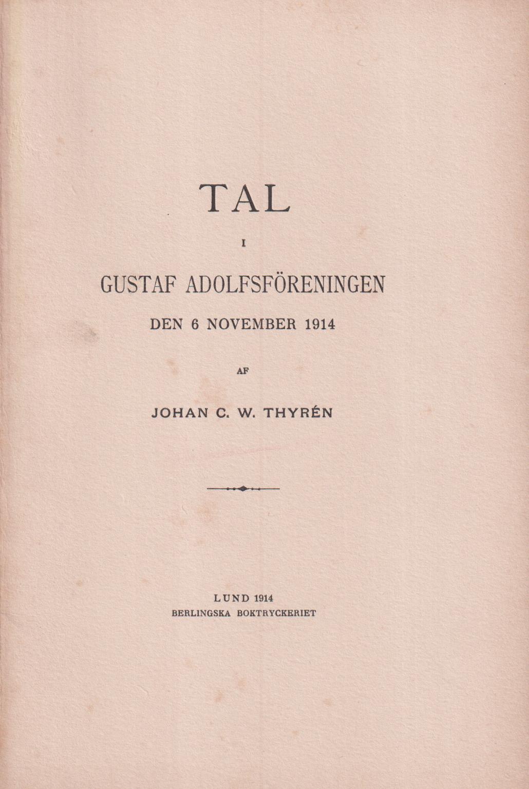 Tal i Gustaf Adolfsföreningen den 6 november 1914.