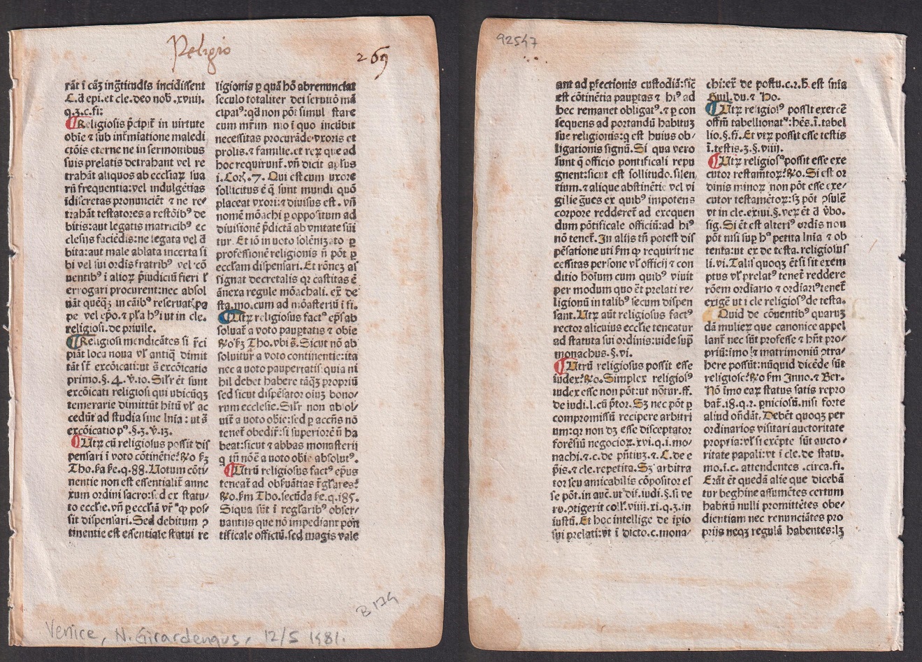 Summa de casibus conscientiae. Add: Antoninus Florentinus: De septem vitiis capitalibus.