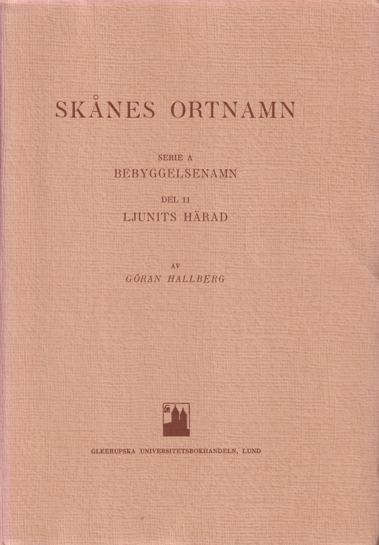 Skånes ortnamn. Serie A. Bebyggelsenamn. Del 11. Ljunits härad. Utgivna av Dialekt och ortnamnsarkivet i Lund [gm] Gleerupska universitetsbokhandeln.
