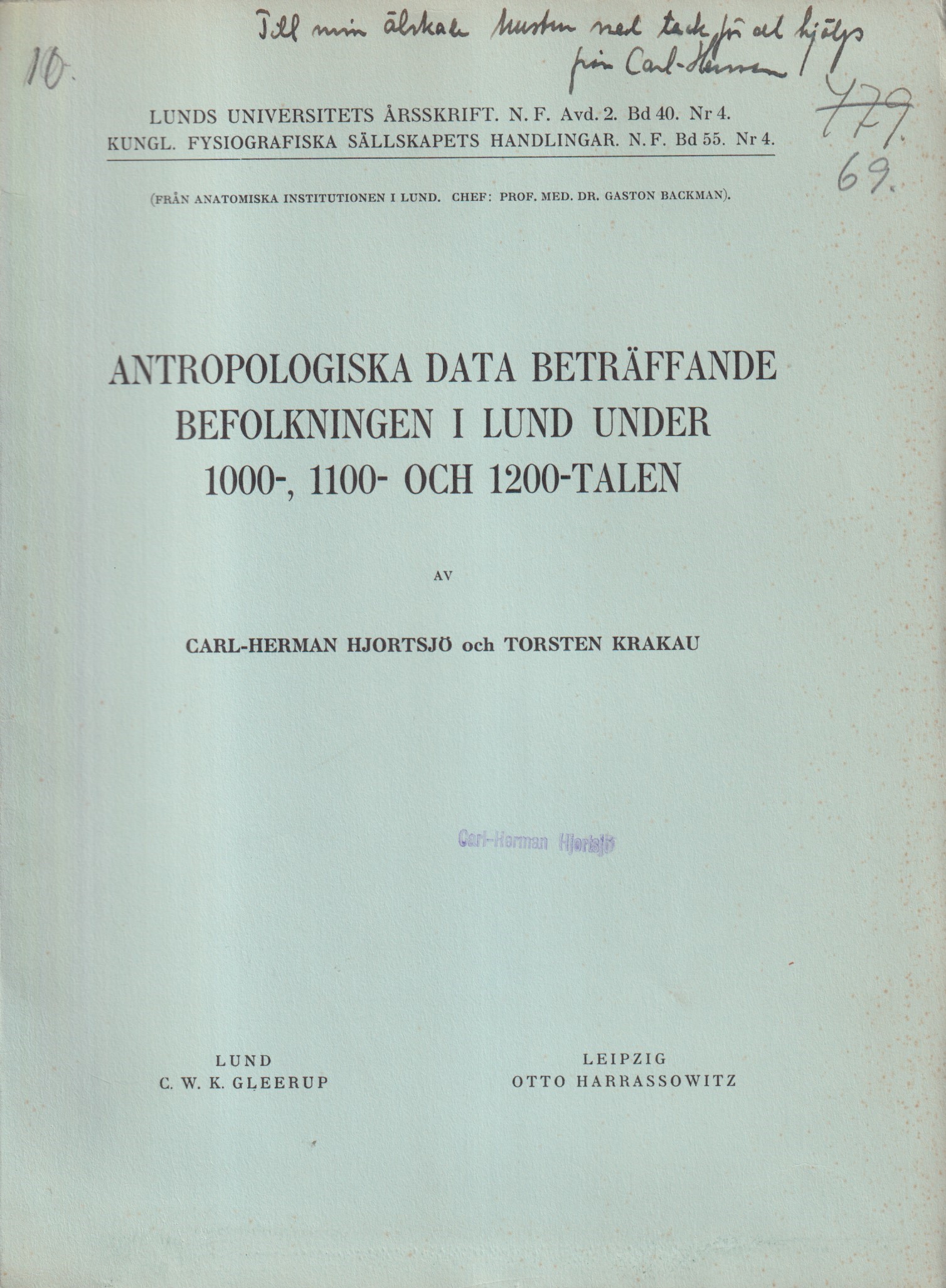 Antropologiska data beträffande befolkningen i Lund under 1000-, 1100- och 1200-talen.
