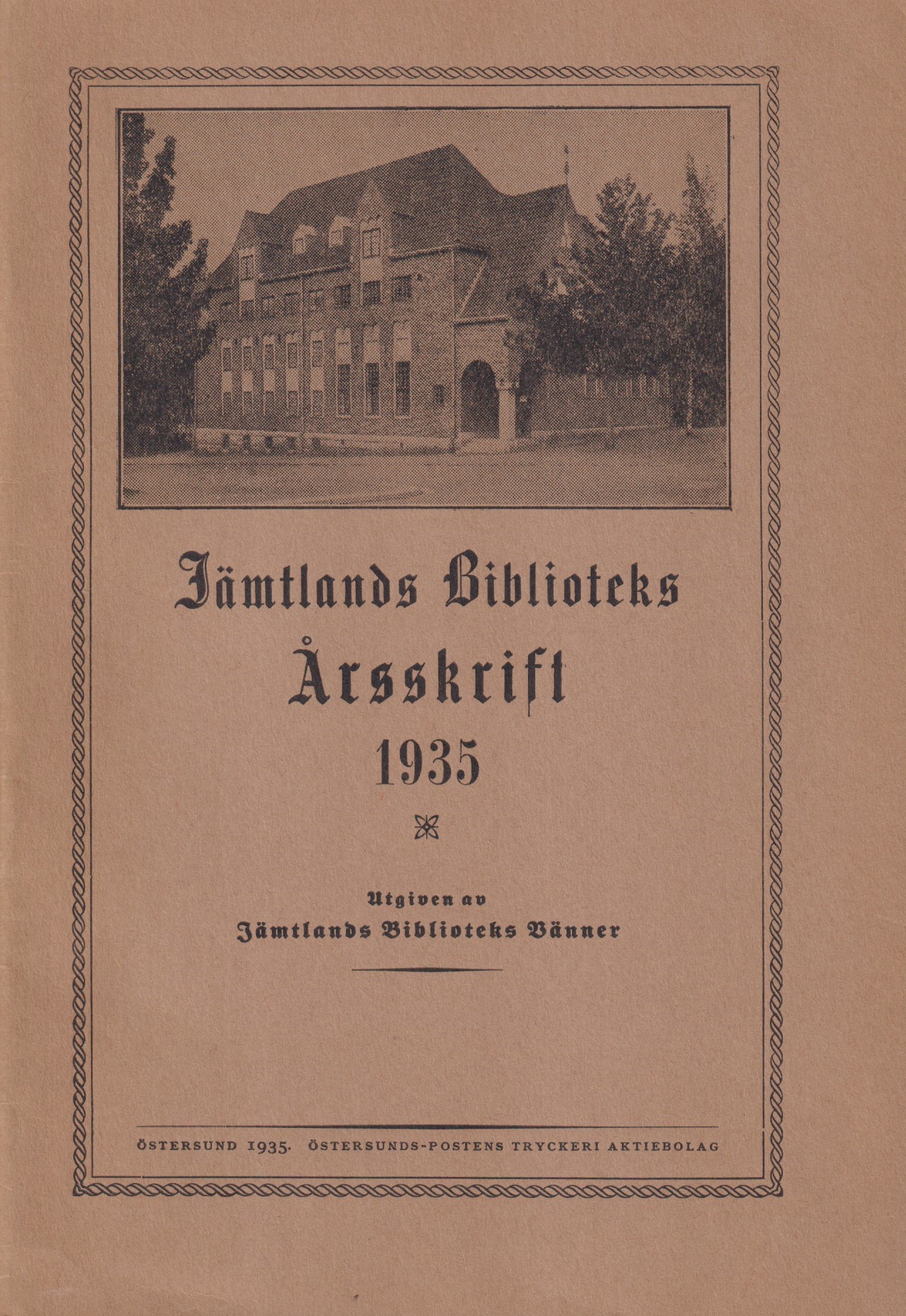 Jämtlands biblioteks årsskrift 1935. Utgiven av Föreningen Jämtlands biblioteks vänner.