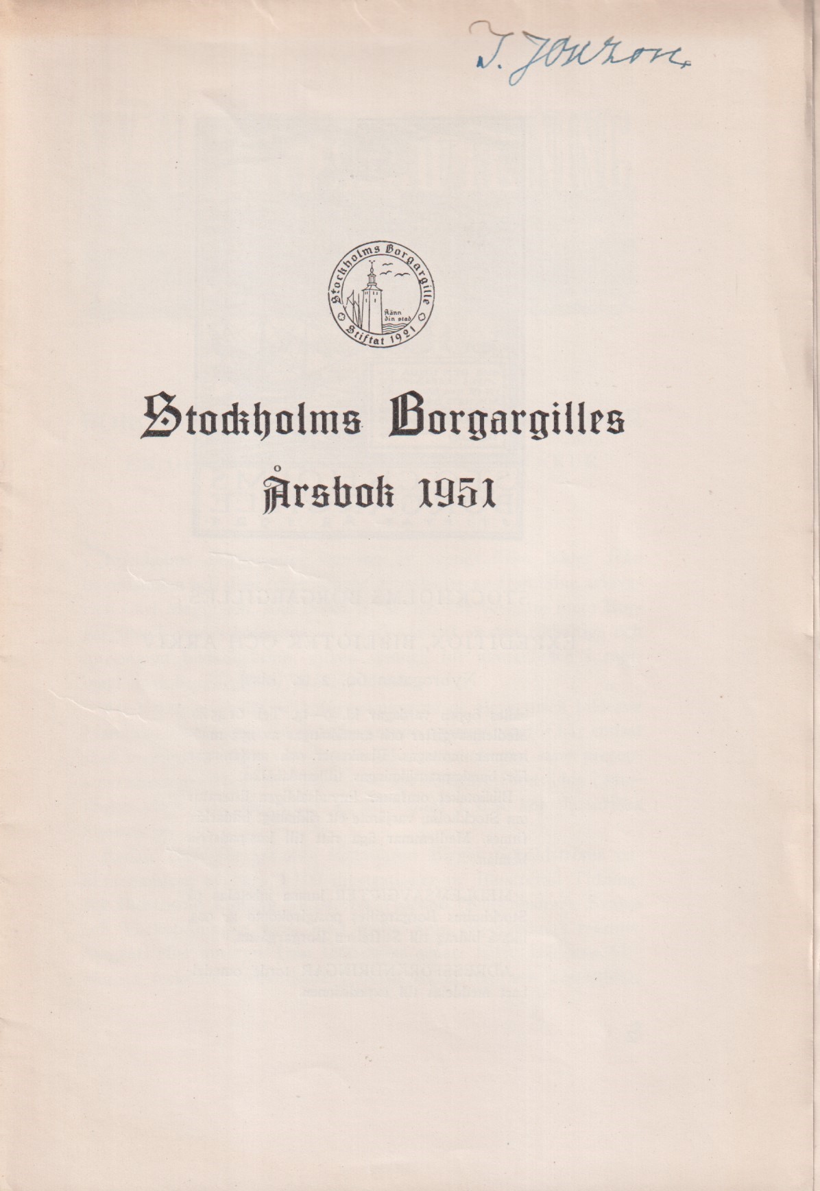 Stockholms borgargilles årsbok 1951.