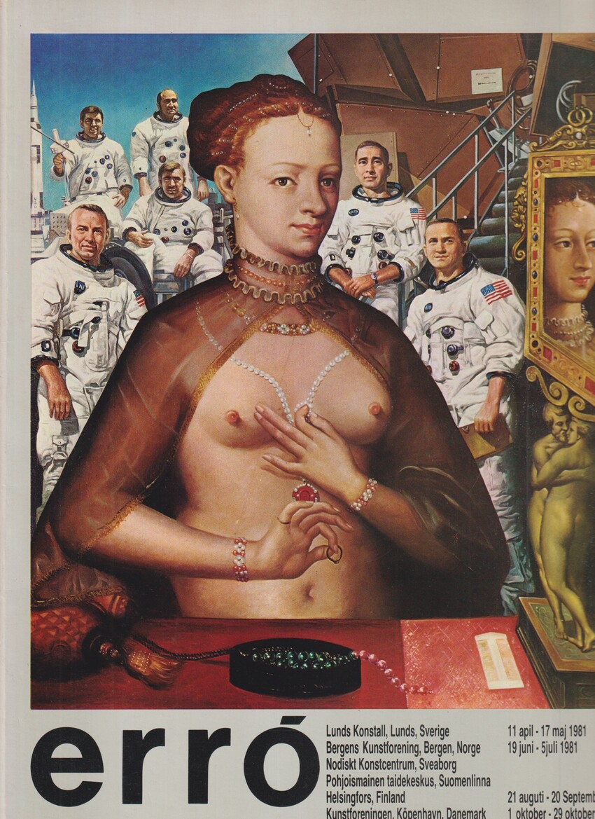 Erró. Lunds Konsthall 11 april - 17 maj 1981. Bergens Kunstforening 19 juni - 5 juli 1981. Nordiskt Konstcentrum, Sveaborg 21 augusti - 20 september 1981. Kunstforeningen, Köpenhamn 1 oktober - 29 oktober 1981.