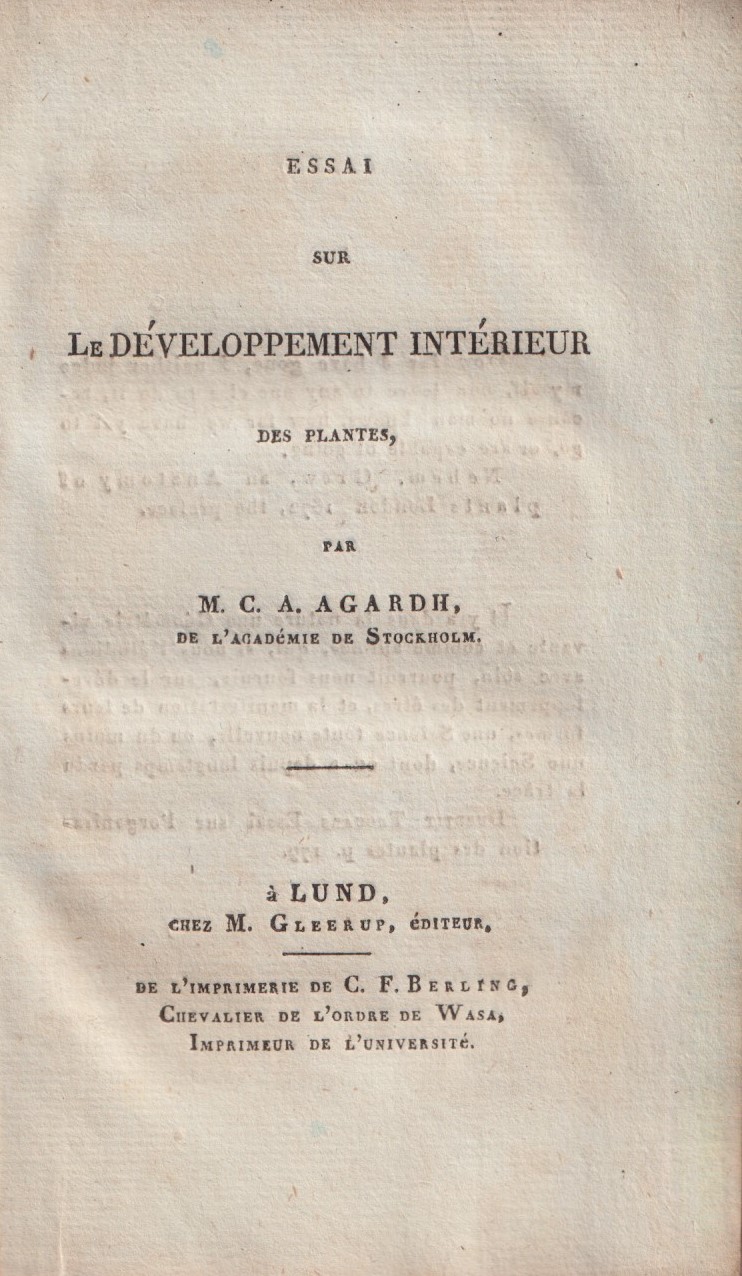 Essai sur le développement intérieur des plantes, par m. C.A. Agardh ...