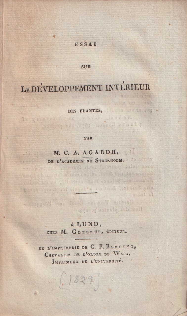 Essai sur le développement intérieur des plantes, par m. C.A. Agardh ...