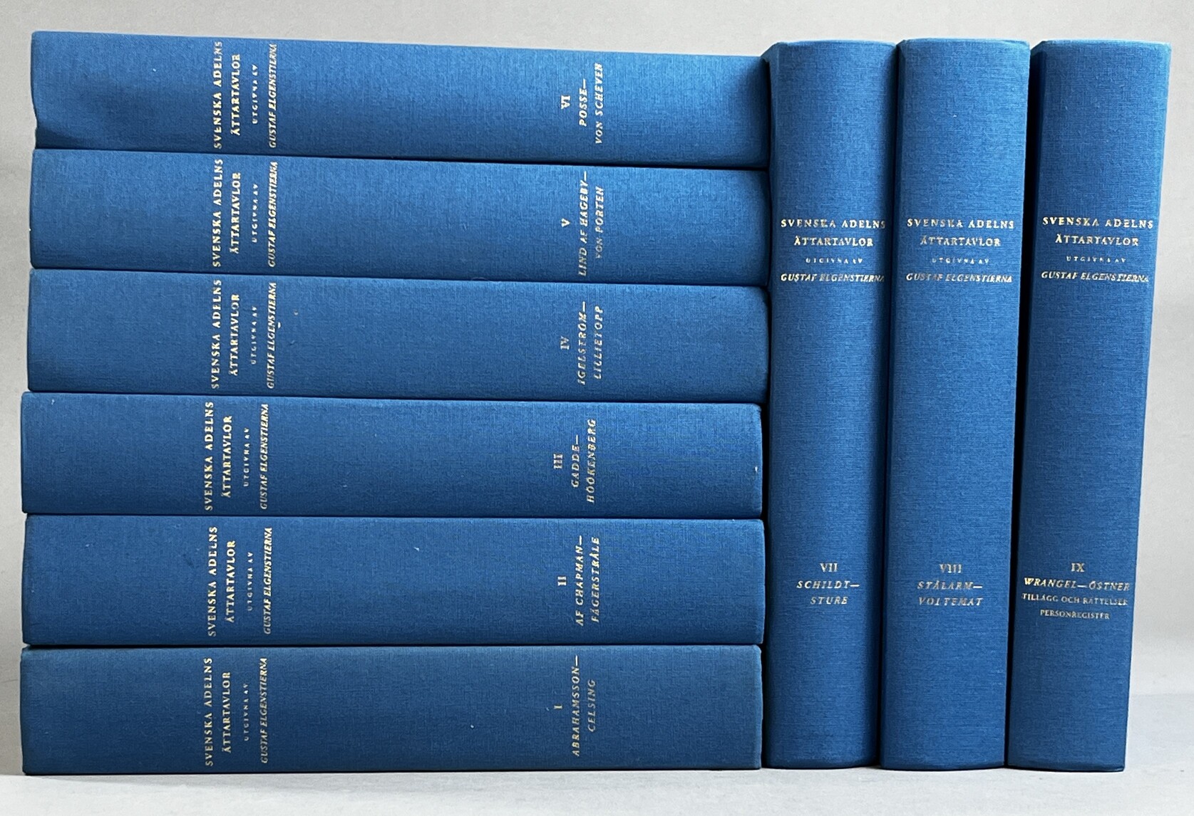 Den introducerade svenska adelns ättartavlor. Med tillägg och rättelser. I-IX. [Utg. av] Sveriges Släktforskarförbund.