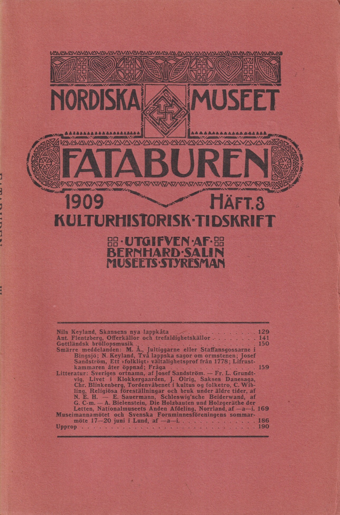 Fataburen. Kulturhistorisk tidskrift. 1909, häfte 3.